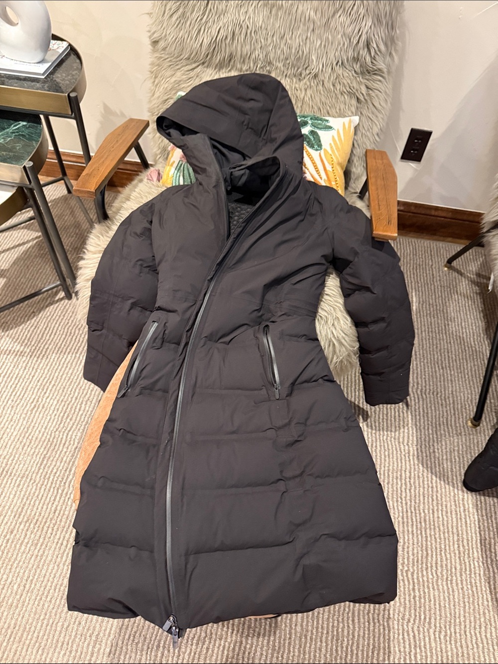 lululemon athletica Black Long Hooded Puffer Coat